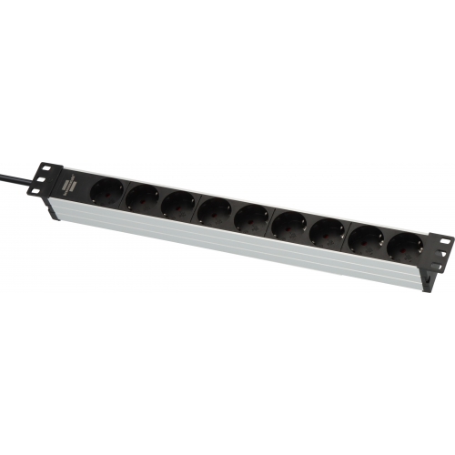 Alu-Line 19" extension socket for cabinets 9-way alu/black 2m H05VV-F 3G1,5, without switch