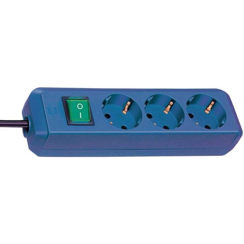 Prolongateur multiprise Eco-Line avec interrupteur 3 prises bleu 1,5 m