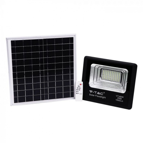 Projecteur LED Solaire IP65 60W 1650lm / 20W Plaque Solaire, 20000mAh, 10h-12h, 6000K, Noir, Câble: 5m