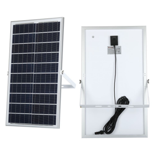 Projecteur LED Solaire IP65 100W 2450lm / 35W Plaque Solaire, 30000mAh, 10h-12h, 6000K, Noir, Câble: 5m