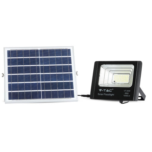 Projecteur LED Solaire IP65 40W 1050lm / 16W Plaque Solaire, 10000mAh, 10h-12h, 4000K, Noir, Câble: 5m