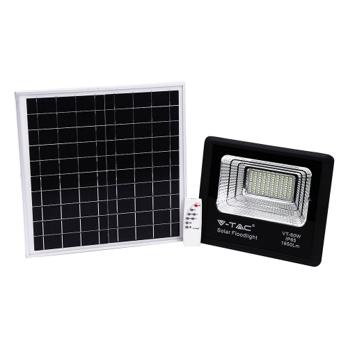 Projecteur LED Solaire IP65 60W 1650lm / 20W Plaque Solaire, 20000mAh, 10h-12h, 4000K, Noir, Câble: 5m