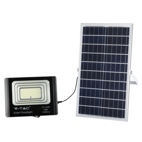 Projecteur LED Solaire IP65 100W 2450lm / 35W Plaque Solaire, 30000mAh, 10h-12h, 4000K, Noir, Câble: 5m