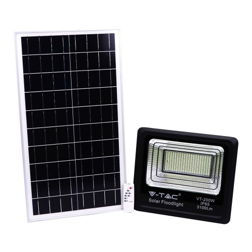 Projecteur LED Solaire IP65 200W 3100lm / 40W Plaque Solaire, 40000mAh, 10h-12h, 4000K, Noir, Câble: 5m
