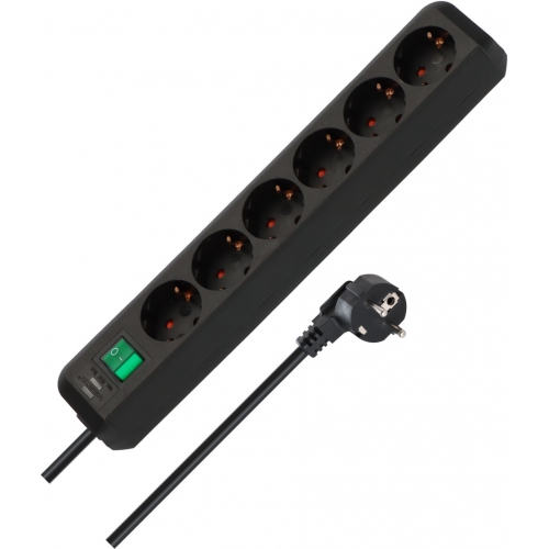 Eco-Line avec interrupteur 6 prises noir 3 m H05VV-F 3G1,5