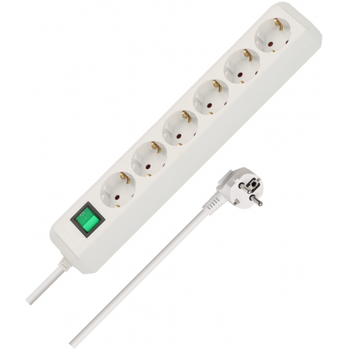 Eco-Line avec interrupteur 6 prises blanc 3 m H05VV-F 3G1,5