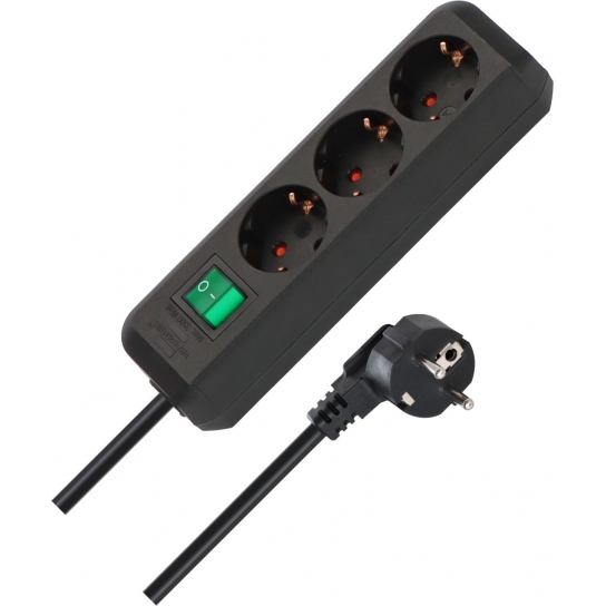 Eco-Line avec interrupteur 3 prises noir 1,5 m H05VV-F 3G1,5